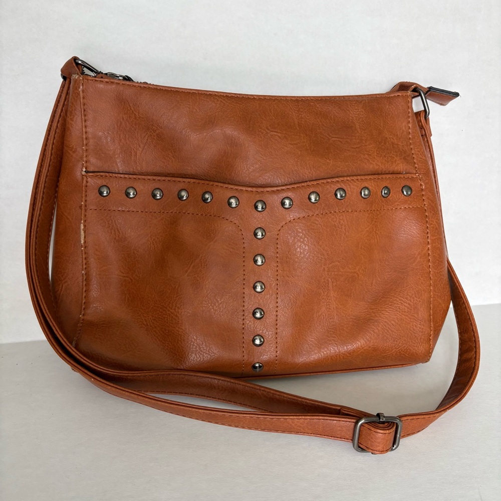 Sam & Hadley Studded Tan Faux Leather Shoulder Bag